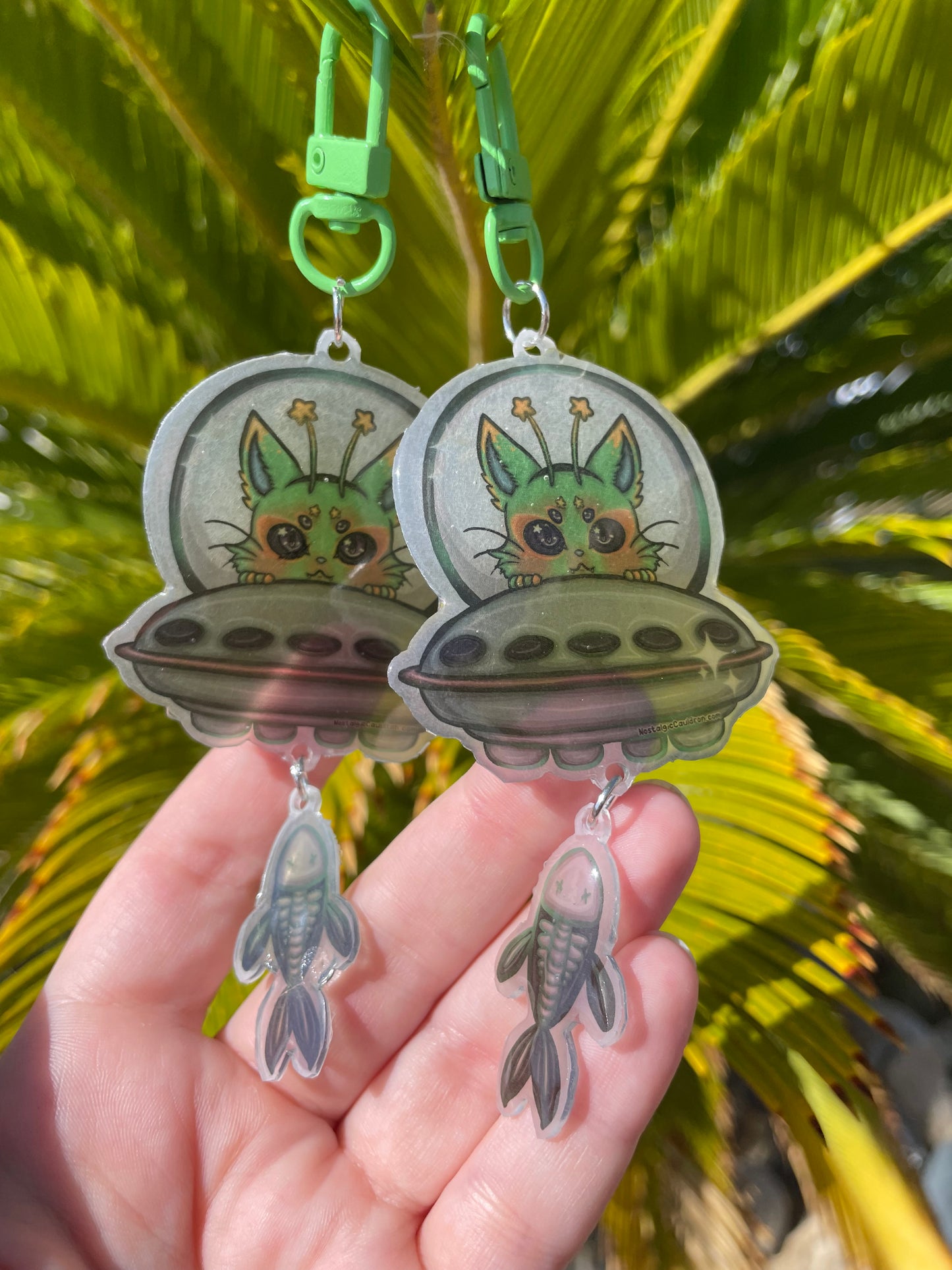 Alien Cat UFO Shrink Plastic Keychain