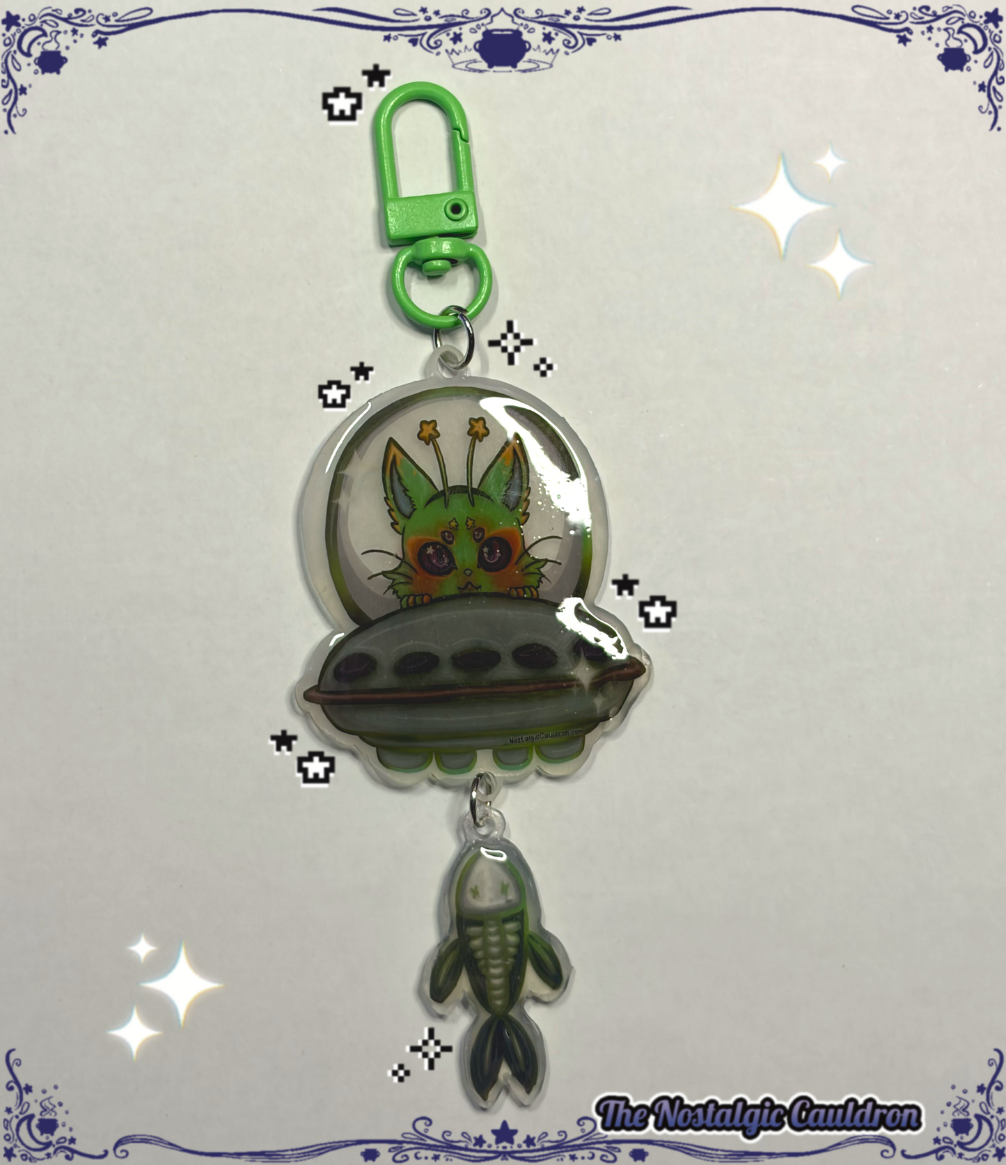 Alien Cat UFO Shrink Plastic Keychain