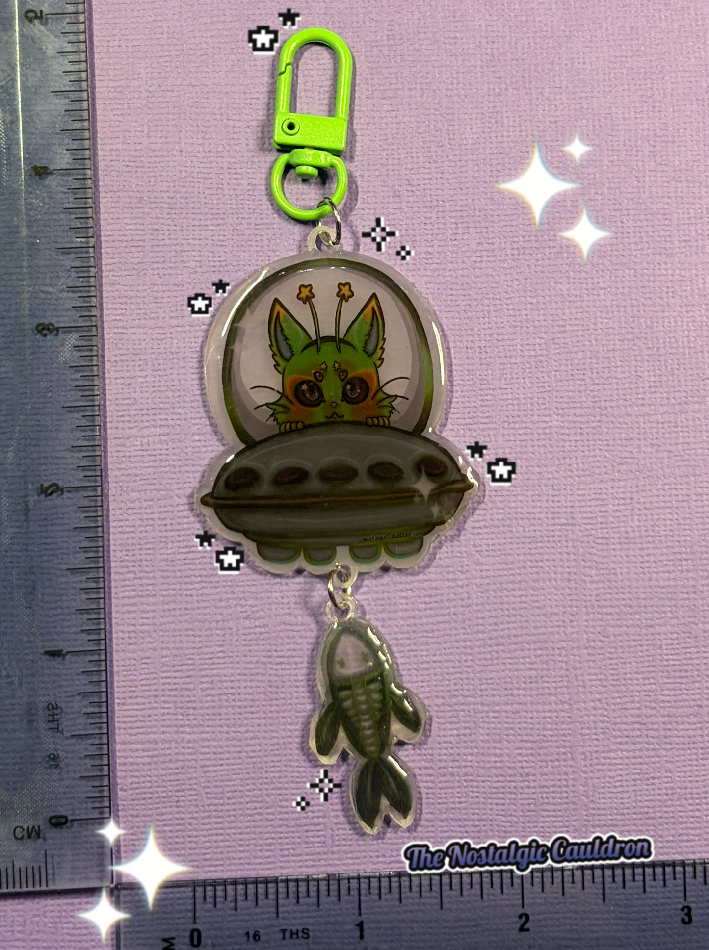 Alien Cat UFO Shrink Plastic Keychain