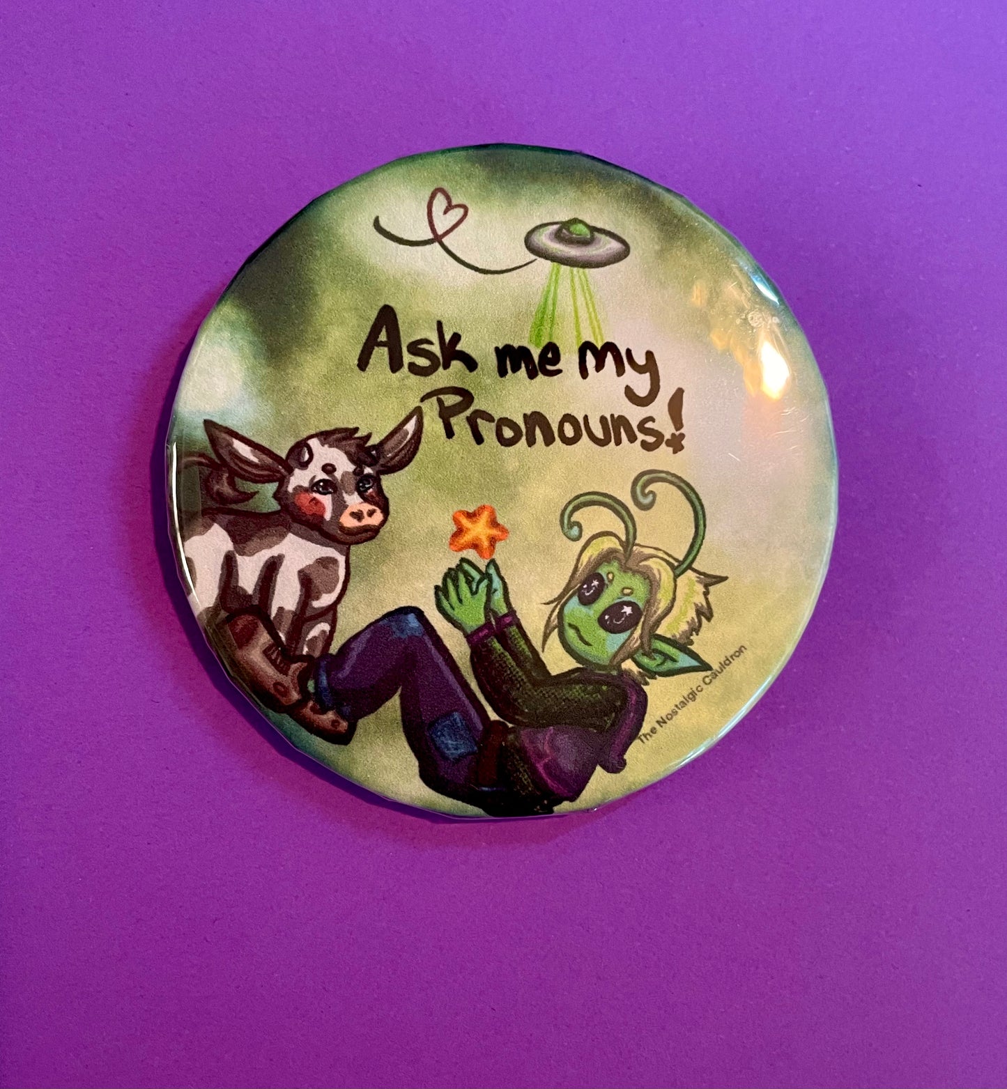 “Ask my my pronouns” - Alien Pin-back Button