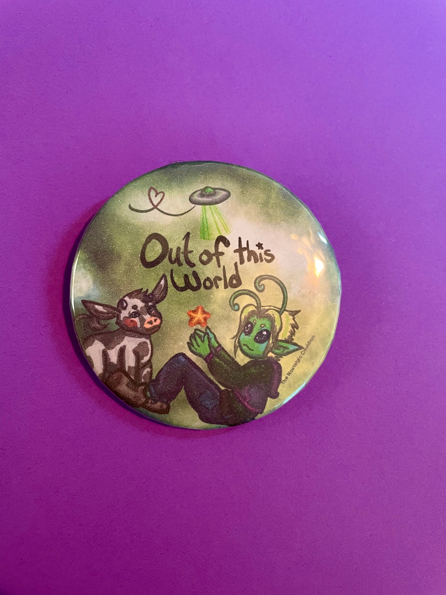 “Out of this World” - Alien Pin-back button