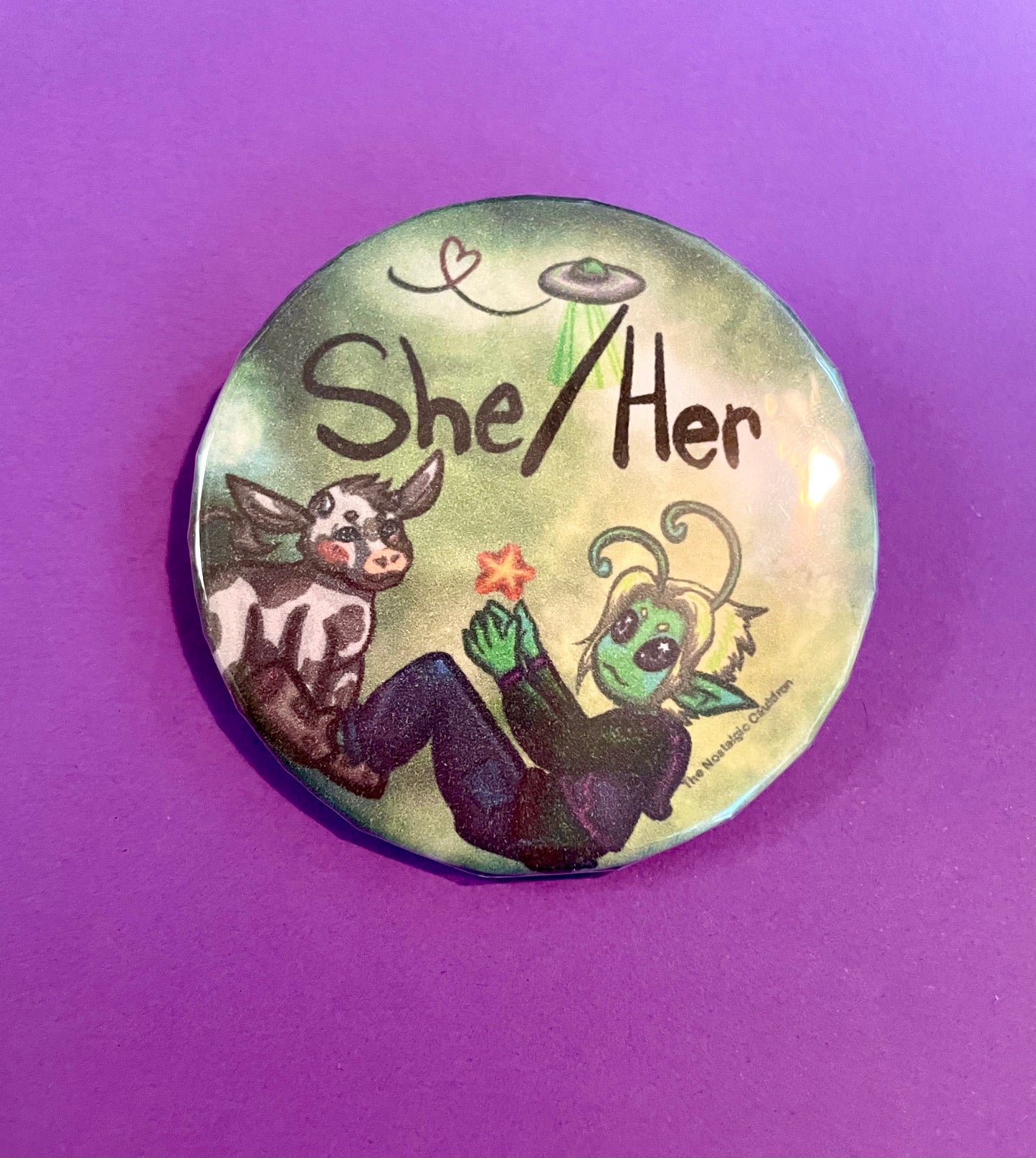 “She/Her” - Alien Pin-back Button