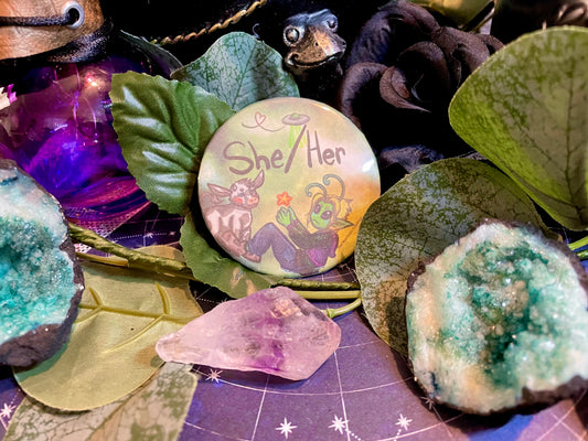 “She/Her” - Alien Pin-back Button